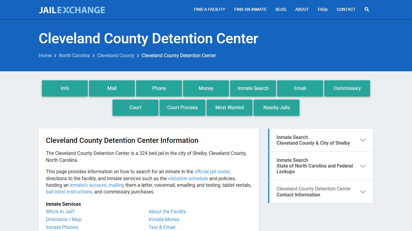 Cleveland County Detention Center, NC Inmate Search, Information
